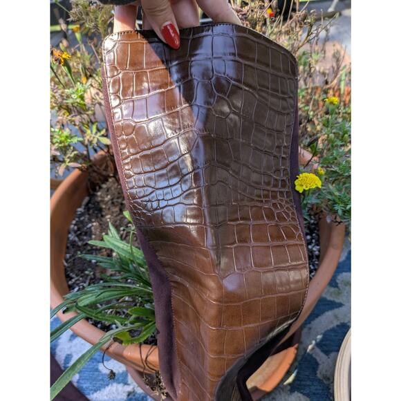 ALDO Flex Women’s Over-the-Knee Boots 7M – Brown Faux Crocodile Tall - Picture 3 of 4